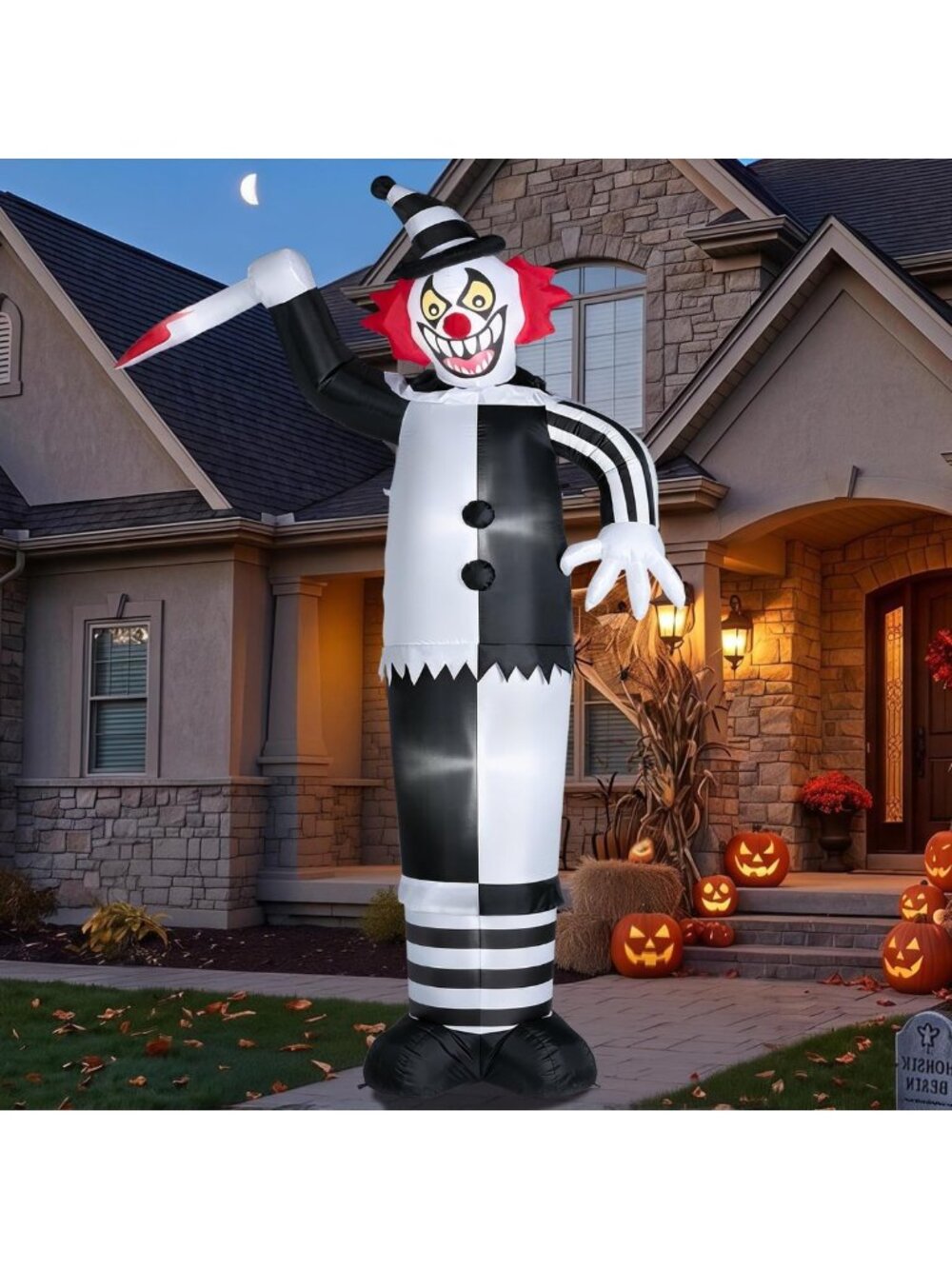 12FT Inflatable Halloween Clown with LED Lights - Outdoor Yard Blow Up Decor